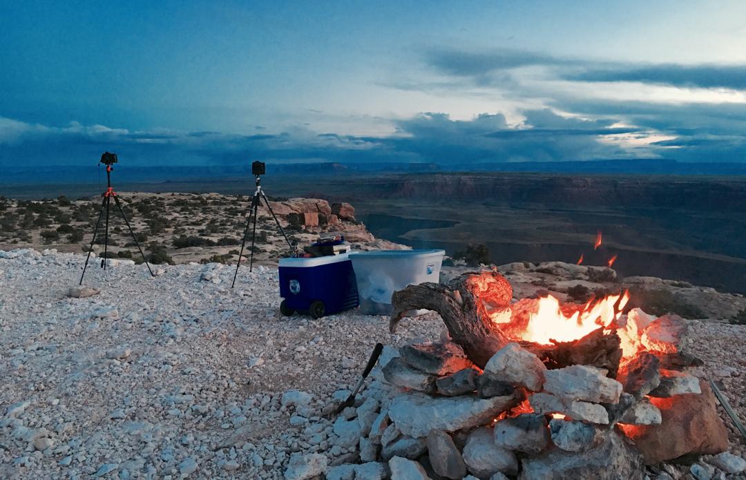 Capturing sunset at the canyon near the campfire