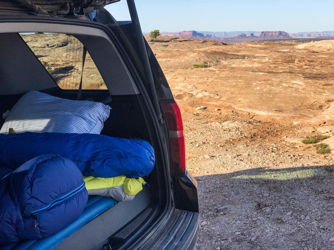 Sleeping setup in the desert camp under stars