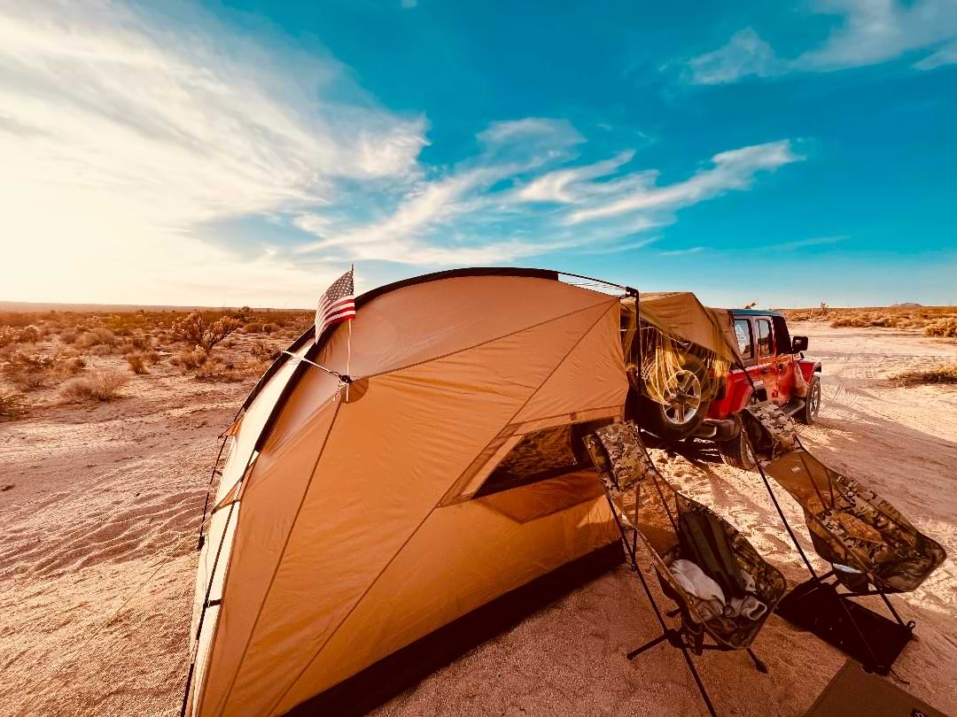 Scenic campsite with sunset cliffs