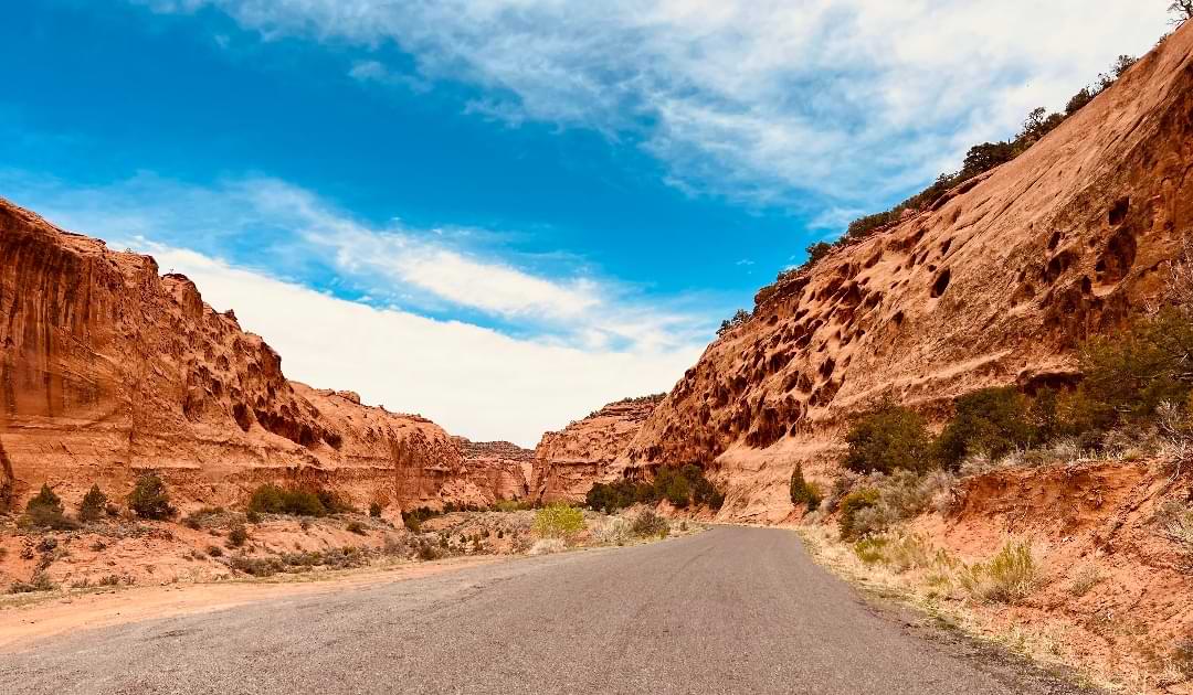 Offroad drive through a red rock canyon landscape in Utah